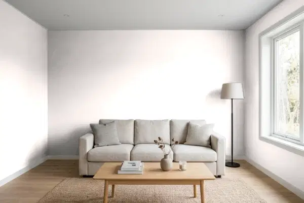 Living room with walls painted Valspar Naiveté 7001-21 (simulated)