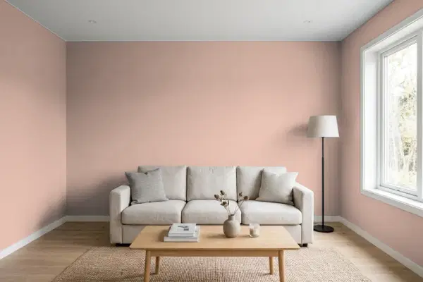 Living room with walls painted Valspar Naked Clay 1008-10A (simulated)