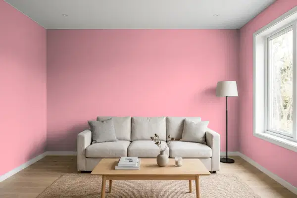 Living room with walls painted Valspar Nana's Rose 1008-4A (simulated)