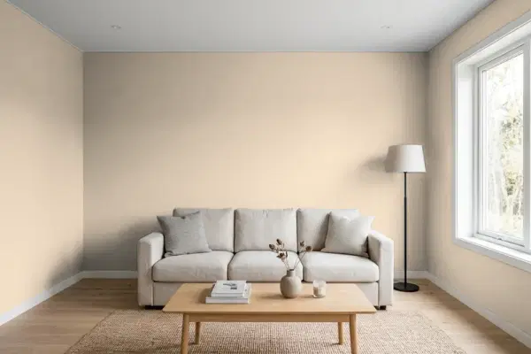 Living room with walls painted Sherwin-Williams Nantucket Dune SW 7527 (simulated)