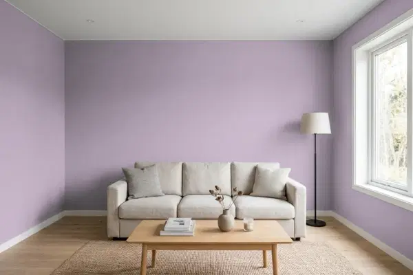 Living room with walls painted Valspar Native Lilac 4001-4A (simulated)