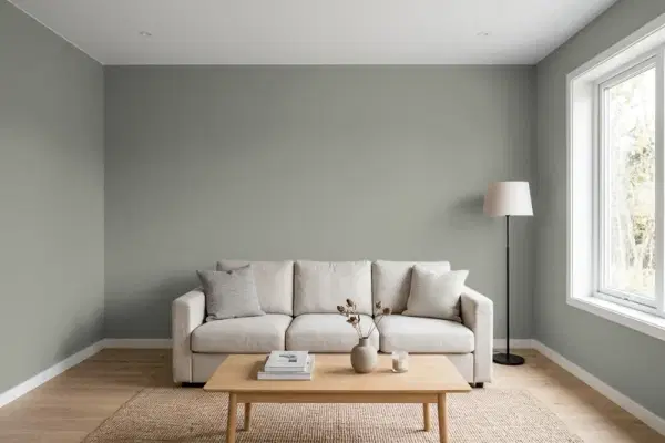 Living room with walls painted Behr Naturalist Gray N380-5 (simulated)