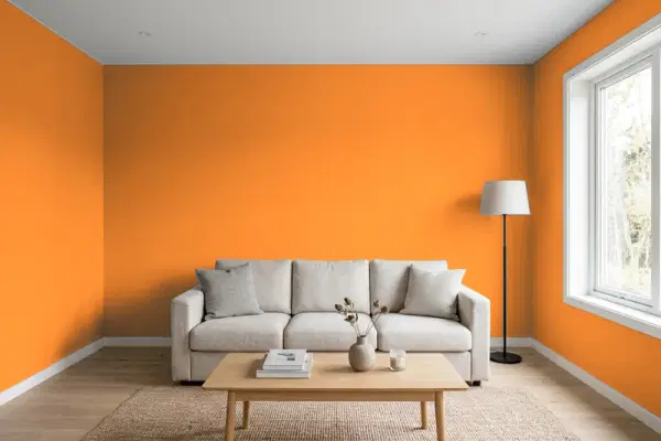 Living room with walls painted Sherwin-Williams Navel SW 6887 (simulated)