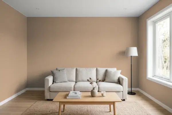 Living room with walls painted Sherwin-Williams Nearly Brown SW 9093 (simulated)