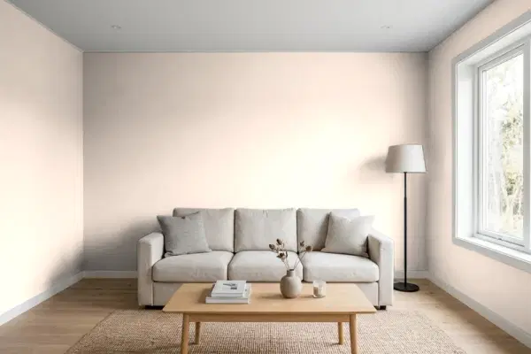 Living room with walls painted Sherwin-Williams Nearly Peach SW 6336 (simulated)