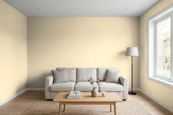 Living room with walls painted Sherwin-Williams Netsuke SW 6134 (simulated)