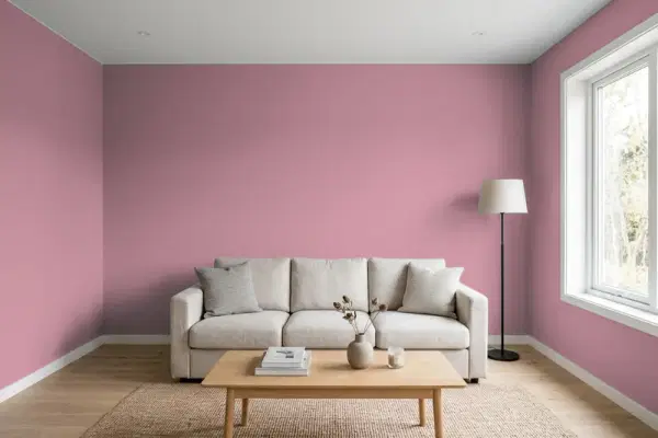 Living room with walls painted Valspar New Bud 1006-5C (simulated)
