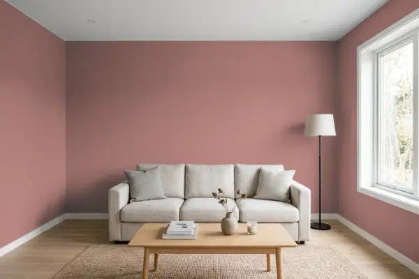 Living room with walls painted Benjamin Moore New England Brown 2104-40 (simulated)