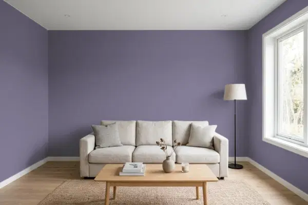 Living room with walls painted Behr New Orleans S570-6 (simulated)