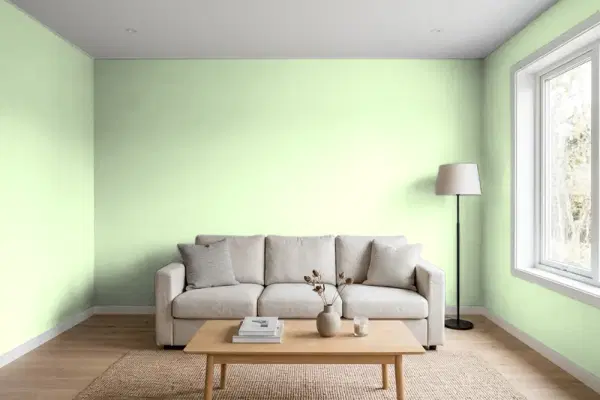 Living room with walls painted Benjamin Moore New Retro 422 (simulated)
