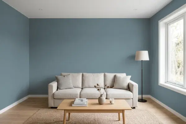 Living room with walls painted PPG Paints Night Rendezvous 1037-5 (simulated)