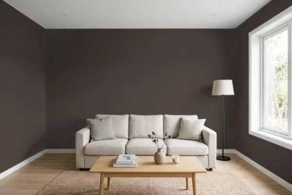 Living room with walls painted Benjamin Moore Night Shade 2116-10 (simulated)