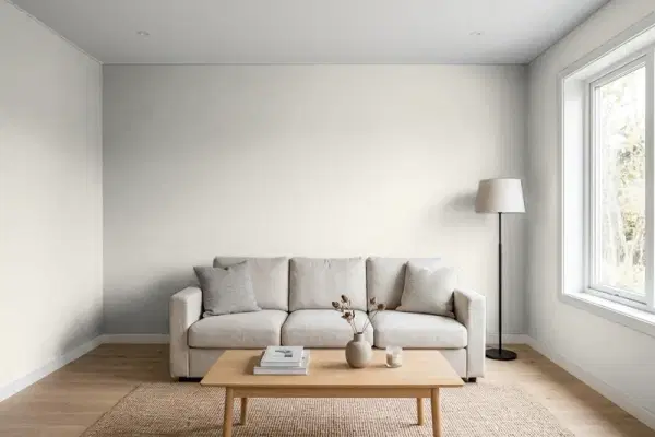 Living room with walls painted Benjamin Moore Nimbus 1465 (simulated)