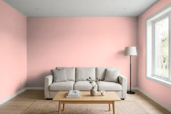 Living room with walls painted Behr Noble Blush MQ4-04 (simulated)