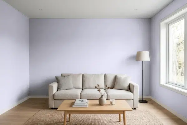 Living room with walls painted Benjamin Moore North Cascades 1411 (simulated)