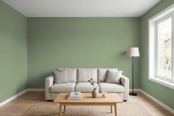 Living room with walls painted Valspar Northern Glen 5007-4B (simulated)