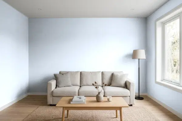 Living room with walls painted Behr Northern Star 610C-1 (simulated)