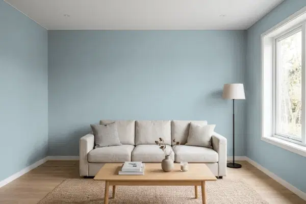 Living room with walls painted Behr Nor'wester N470-4 (simulated)