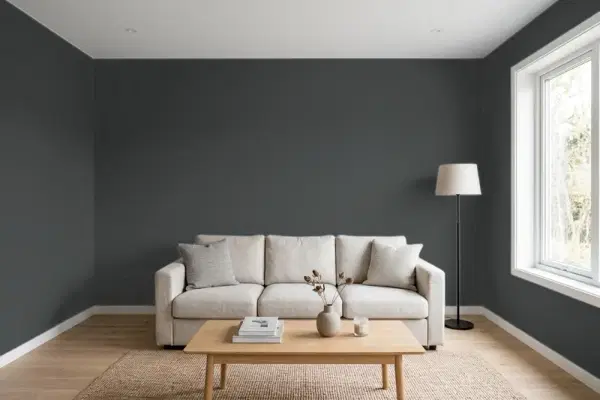 Living room with walls painted Benjamin Moore Notre Dame CSP-570 (simulated)