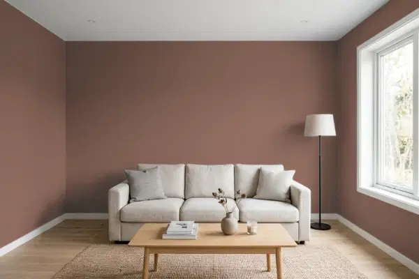 Living room with walls painted Valspar November Foliage 2001-9A (simulated)