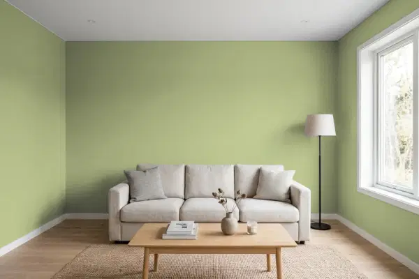 Living room with walls painted Behr Nurturing T18-16 (simulated)