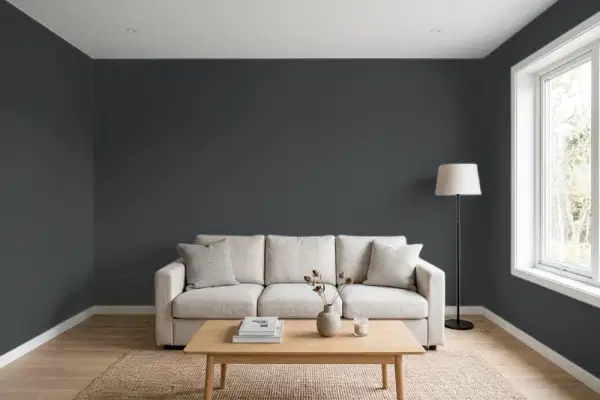 Living room with walls painted Behr Obsidian Stone ECC-25-3 (simulated)