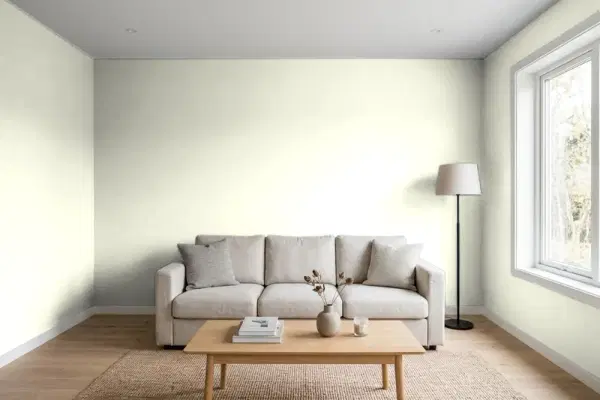 Living room with walls painted Valspar Ocean Buff 7005-7 (simulated)