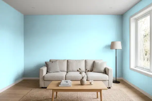 Living room with walls painted Behr Ocean Front P490-1 (simulated)