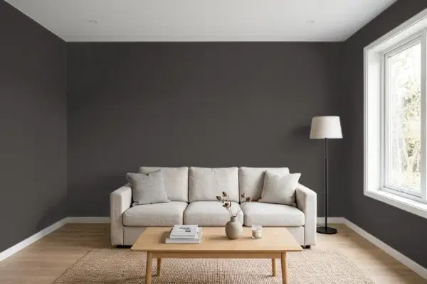 Living room with walls painted Behr Off Broadway MQ1-35 (simulated)
