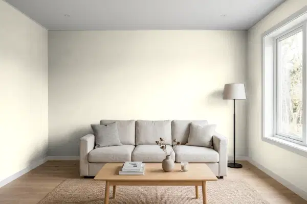 Living room with walls painted Behr Off White 73 (simulated)