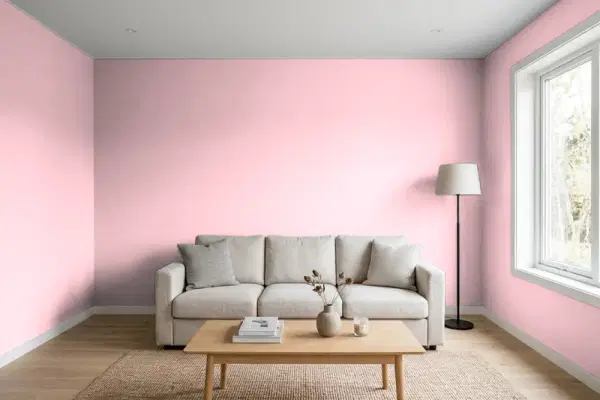 Living room with walls painted Behr Old Fashioned Pink 120B-4 (simulated)