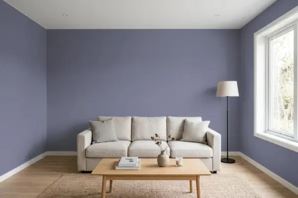 Living room with walls painted PPG Paints Old Mill Blue 1171-6 (simulated)