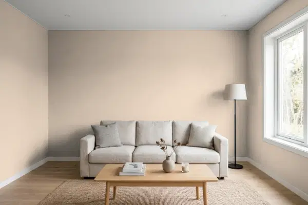 Living room with walls painted Benjamin Moore Old Montreal CC-398 (simulated)