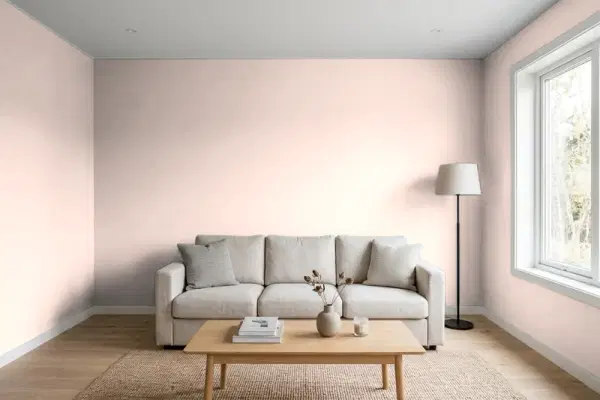 Living room with walls painted Behr Ole Pink S170-1 (simulated)
