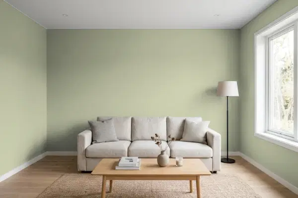 Living room with walls painted PPG Paints Olive Sprig 1125-4 (simulated)
