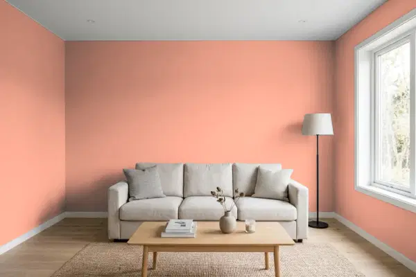Living room with walls painted PPG Paints Opal Fire 1192-5 (simulated)