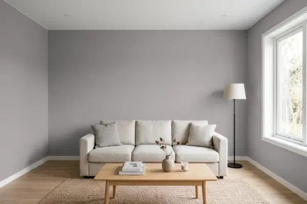 Living room with walls painted Valspar Opal Slate 4001-1C (simulated)