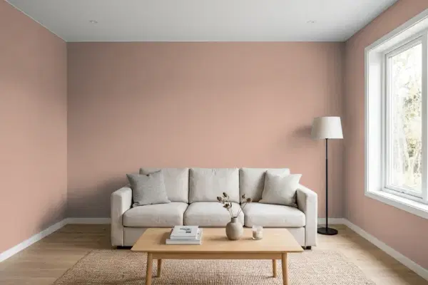 Living room with walls painted Valspar Opaque Cocoa 2002-10A (simulated)