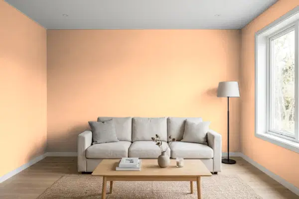 Living room with walls painted Behr Orange Sherbet 260B-4 (simulated)
