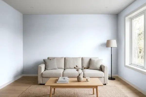 Living room with walls painted Valspar Orchid Ash 4003-3B (simulated)