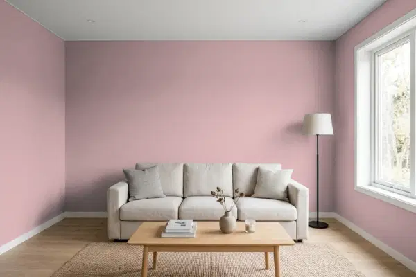 Living room with walls painted Sherwin-Williams Orchid SW 0071 (simulated)