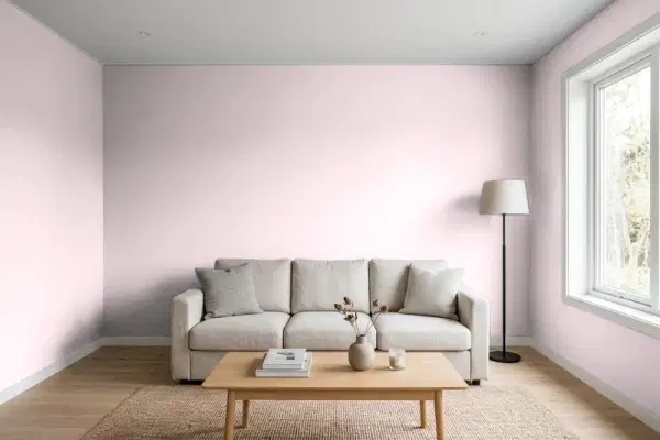 Living room with walls painted Benjamin Moore Orleans Violet 1374 (simulated)