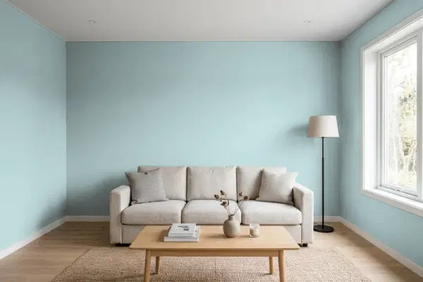 Living room with walls painted Behr Oslo Blue PPU13-13 (simulated)