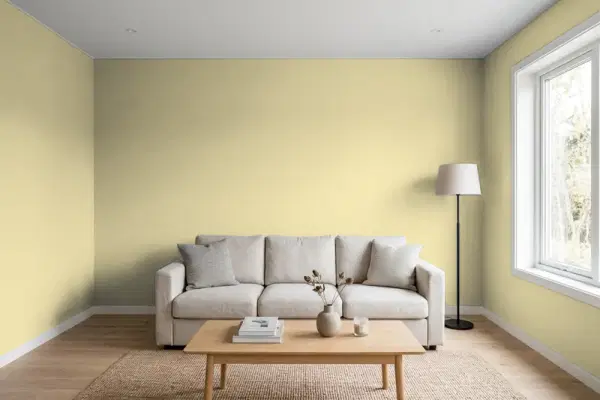 Living room with walls painted Behr Outback 390F-4 (simulated)