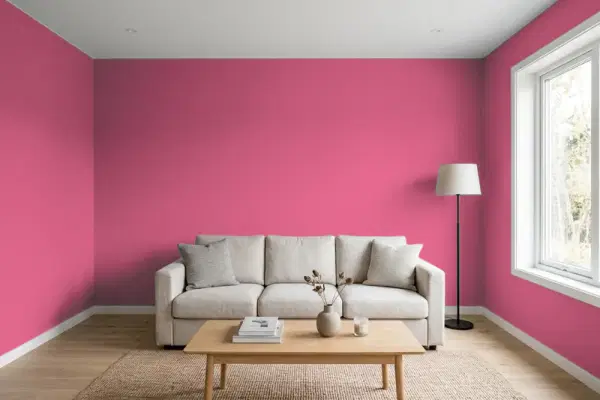 Living room with walls painted Behr Pagoda T16-02 (simulated)