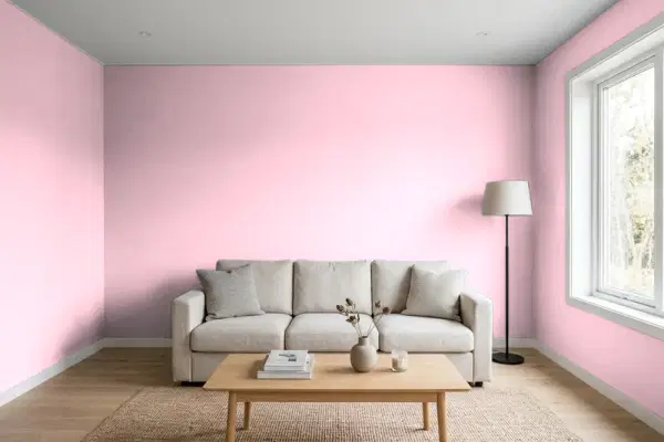 Living room with walls painted Behr Palace Rose 110A-3 (simulated)