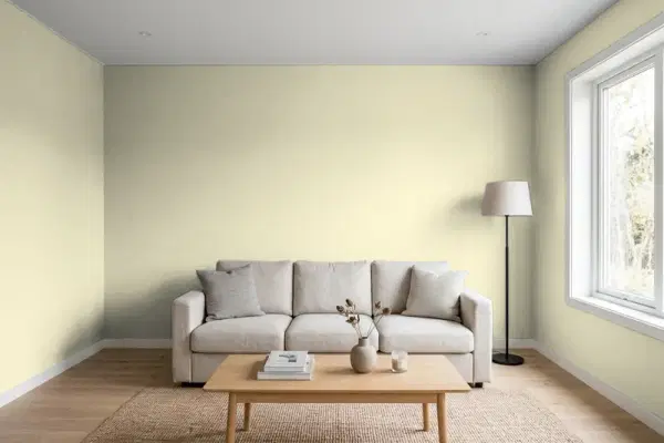 Living room with walls painted Behr Pale Ivy MQ6-55 (simulated)