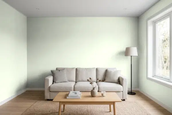 Living room with walls painted PPG Paints Pale Vista 1124-2 (simulated)