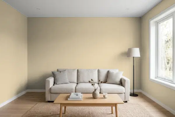 Living room with walls painted Behr Palisade ECC-21-2 (simulated)