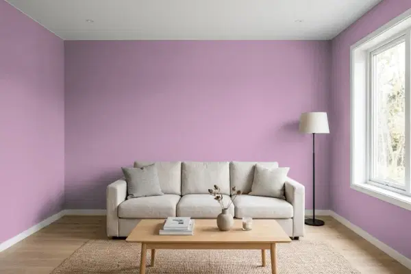 Living room with walls painted PPG Paints Palisade Orchid 1178-5 (simulated)